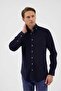 Velvet Collar Buttoned 100% Cotton Comfort Fit Navy Blue Men's Shirt - 5