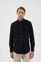 Velvet Collar Buttoned 100% Cotton Comfort Fit Black Men's Shirt - 4