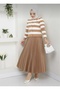 Women's Knitwear Cardigan Pleated Leather Skirt Hijab Set 01 - 7