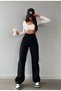 By-2862 Women's Black High Waist Wide-Leg Denim Jeans Boyfriend Pants