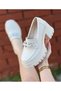 Women's Metal Buckle Detail Loafer Shoes-Beige