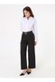 Belted High Waist Wide Leg Trousers with Pleated Detail - Black - - 2