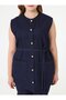 Denim Pocket Detailed Vest & Trousers Plus Size Set - Navy Blue - - 3