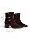 Brown Suede Genuine Leather Gold Button Detailed Women's Pointed Toe Boots - 2