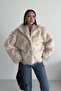 Short Imported Beige Fur Jacket with Front Closure and Collar - 3
