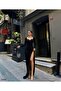 Detailed Slit Flowers Evening Dress Black 583065