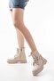 508-3038 Beige Buckle Accessory Zippered Daily Women's Boots - 3
