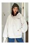 Star Printed Kangaroo Pocket Hooded White Color Unisex Sweatshirt