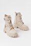 842-03 Beige Lace-Up Thick Sole Lace-Up Zippered Casual Women's Boots - 2