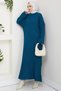 Knitted Pattern Knitwear Dress Petrol Hm2526 - 3