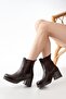 5109-3056 Brown Elastic Zippered Thick Heeled Daily Women's Boots - 2