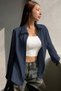 Women's Oversized Wide Cut Wrinkle Detail Long Sleeve Textured Shirt - 3