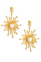Women's Gold Color Plated Detailed Studded Model Large Sun Earrings - 7