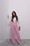Relaxed Fit High Waist Flowy Double Leg Pants 4318- Pink
