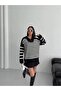 Hilton Collar Striped Standard Size Knitwear Fabric Zippered Sweater - 2