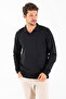 Men's Polo Neck Wide Stripe Knit Sweater Black - K-2603 - 3