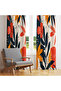 Modern Background Curtain with Orange and Red Tropical Floral Pattern on Black Background – 140X260