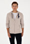 Men's Regular Fit Zippered Hooded Stone Knitted Cardigan 50307765-Vr049