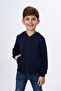 Navy Blue Boys' College Collar Zippered Pocket Embroidery Printed Knitted Cardigan - 2 Thread - 4