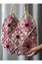 Retro Pink Flower Hand Knitted Motif Shoulder Bag