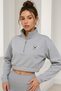 Women's Gray Half-Zip Elastic Waist Crop Sweatshirt - 4