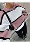 Women's Pink over Size Sweater with White Stripes in the Middle, Striped7889 - 5
