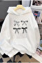 4 Ribbons Printed Kangaroo Pockets Hooded White Color Unisex Sweatshirt