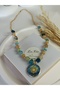 Blue Agate Natural Stone Pendant Polymer Clay Sun Van Gogh Women's Necklace - 3