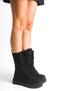 Black Leather Women's Boots Mia Lace-Up Internal Zipper Thick Soled Waterproof - 5