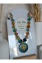 Blue Agate Natural Stone Pendant Polymer Clay Sun Van Gogh Women's Necklace - 6