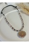 Spectrolite Frosted Quartz Natural Stone Pendant Polymer Clay Sun Women Necklace Adjustable Drawstring Handmade - 3