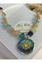 Blue Agate Natural Stone Pendant Polymer Clay Sun Van Gogh Women's Necklace - 5