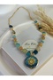Blue Agate Natural Stone Pendant Polymer Clay Sun Van Gogh Women's Necklace - 7