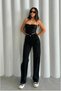 Black Women's High Waist Zippered Wideleg, Women's L Stretch Fabric Loose, Palazzo Jean, Black Denim Pants*1