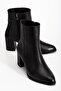 Black Genuine Zippered Pointed Toe Special Design Premium Women's Heeled Boots - 3