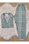 Çağla Green Plaid Patterned Long Sleeve Soft Feeling Pajama Set