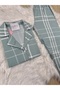 Çağla Green Plaid Patterned Long Sleeve Soft Feeling Pajama Set - 3