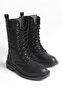Black Leather Women's Boots Postal Yanna Lace-Up Internal Zipper Thick Soled Waterproof - 5