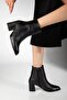 Black Genuine Zippered Pointed Toe Special Design Premium Women's Heeled Boots - 5