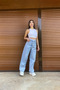 Women's Blue High Waist Zipper Wideleg Jeanwomen's L Stretch Fabric Loose Palazzo Snow Wash Jeans*1 - 3