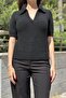 Women's Polo Neck Soft Textured Short Sleeve Knit Sweater - 2