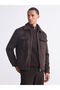 Brown Slim Fit Fur Collar Suede Men's Coat