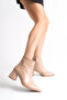 Women's Beige Cream Nude Zippered Heeled Crocodile Boots - 3
