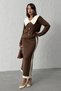 Women's Brown Stylish Collar Detailed Cardigan Skirt Bottom Top Knitwear Set - 2