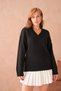 Oversized Soft Textured V-Neck Knitwear Sweater Aw25Kz0069 - 5