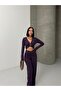 V-Neck Gold Accessory Belly-Baring Long Sleeve Top High Waist Gathered Trousers Wool Viscose Set - 5