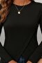 Women's Long Sleeve Crew Neck Front Cross Cut Detail Midi Viscose Blouse - 3