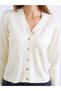 Mg Trenden Ecru V-Neck Women's Knitwear Cardigan - 3
