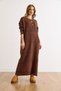 Women's Bitter Brown Crew Neck Maxi Knit Dress Elb-19002549 - 5