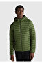 Men's Khaki Green Polyester Filled Regular Fit Hooded Puffer Coat